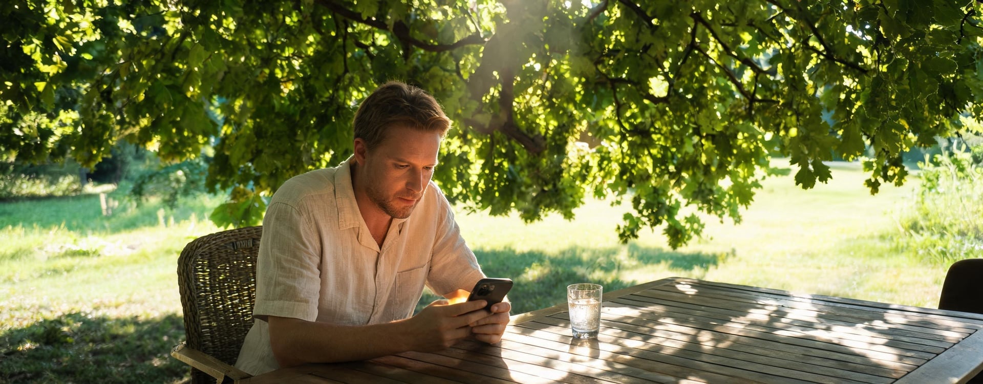 Smartphone heat management scene showing safe phone cooling context in shade without accessories
