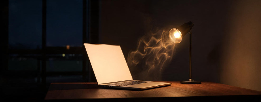 MacBook laptop cooler context with a warm aluminum laptop on a desk during sustained workload