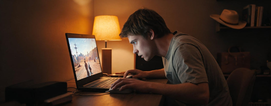 Cozy laptop gaming marathon at a warm desk while monitoring heat and maintaining clear airflow