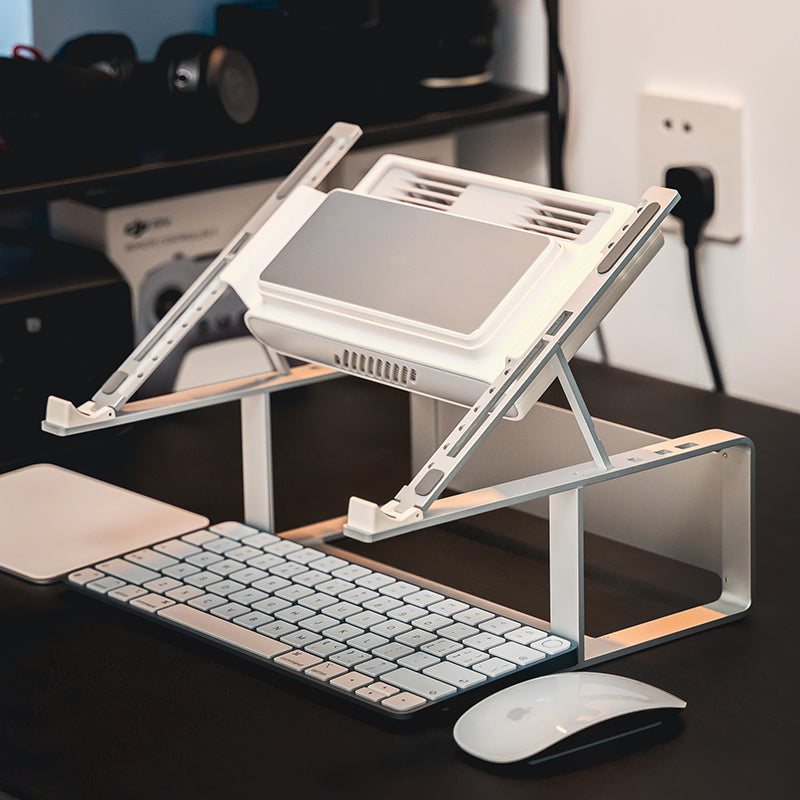 KryoZon H4 PRO cooling stand side profile showing adjustable height and storage compartment