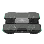 KryoZon H7 cooling pad top-down view showing full 8-fan array layout, center TEC semiconductor chip with circuit design, dual-zone mesh and LED digital display